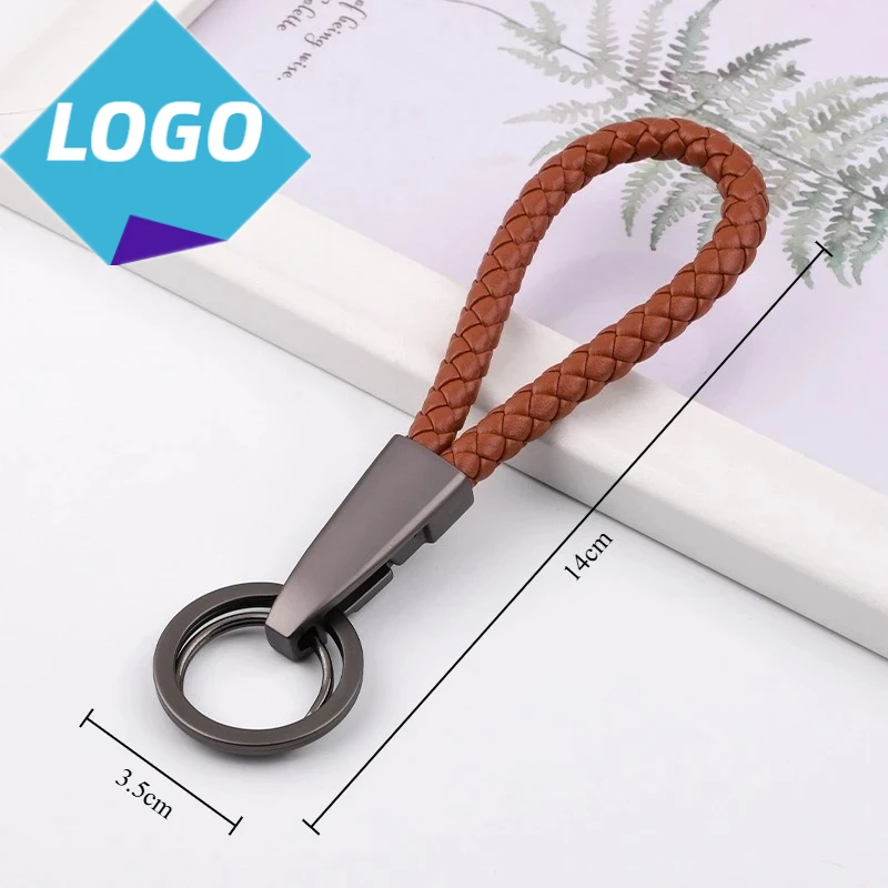 

Custom LOGO Braid Leather Metal Keychain Laser Engrave Vintage Rope Keyring Men's and Women's Personalized Car Pendant Key Chain