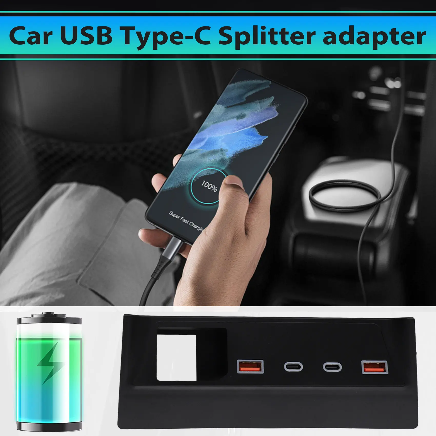 A20K-Car USB Type-C Splitter Adapter Fast Shunt HUB Docking Station For Toyota Corolla Cross 2021-2024
