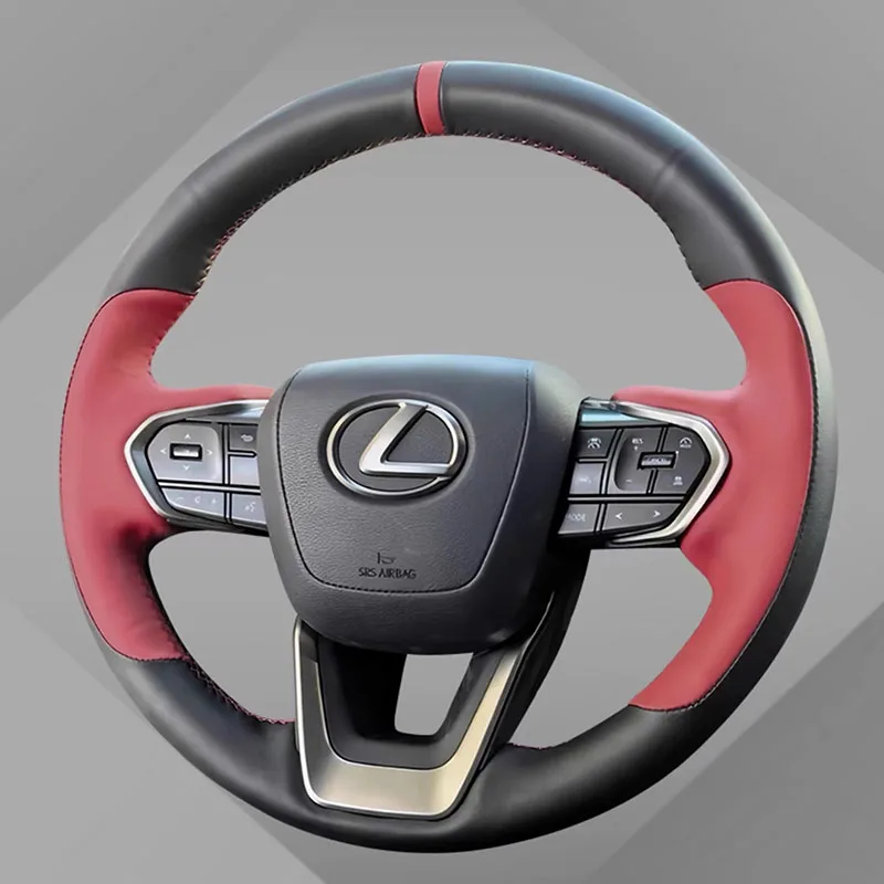 

For Lexus NX250 NX260 NX350 NX350h NX450h 2022 2023 Hand-stitched black red non-slip genuine Leather Car Steering Wheel Cover