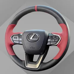 For Lexus NX250 NX260 NX350 NX350h NX450h 2022 2023 Hand-stitched black red non-slip genuine Leather Car Steering Wheel Cover