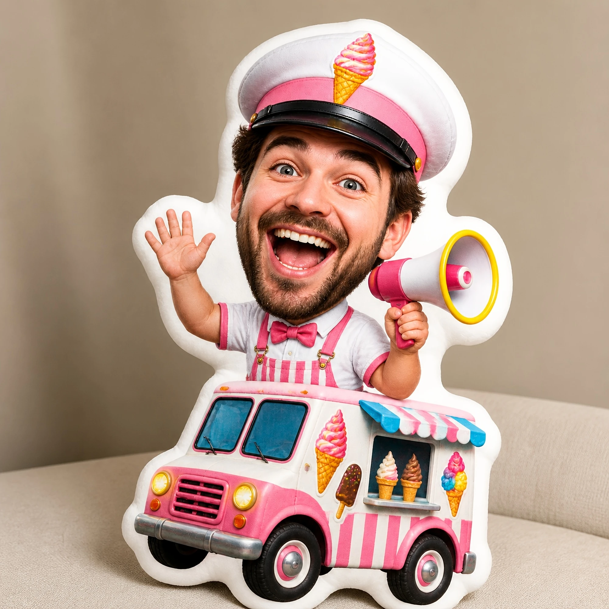 1pc 2D Flat Custom Double-Sided Printed Creative Fun Shaped Cushion Pillow with Ice Cream Truck And Vendor Design for Home Sofa