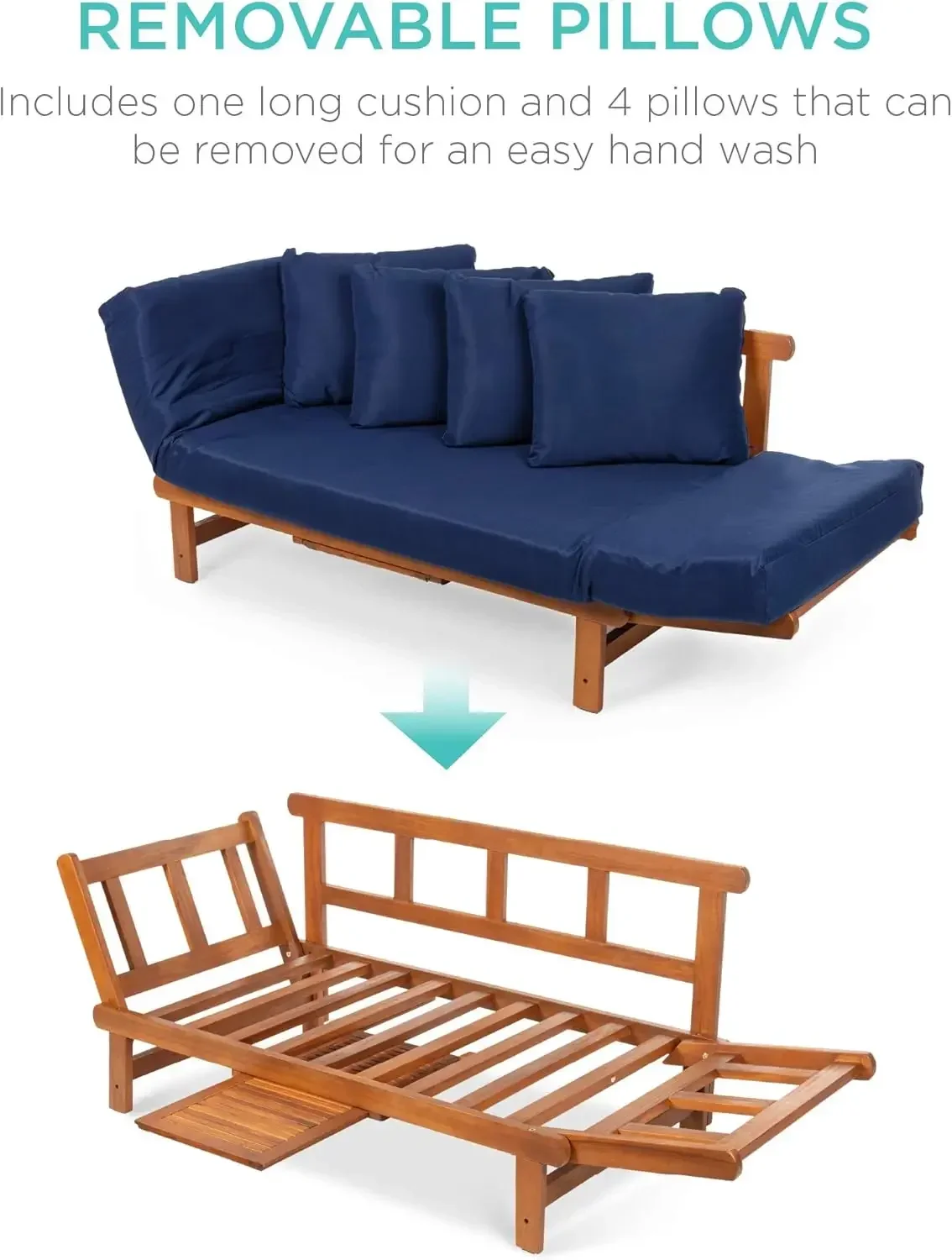 [وصول جديد، سعر مخفض! ]أثاث أريكة فوتون من خشب السنط قابل للتحويل في الهواء الطلق للفناء وساعة مقاومة للطقس قابلة للإزالة