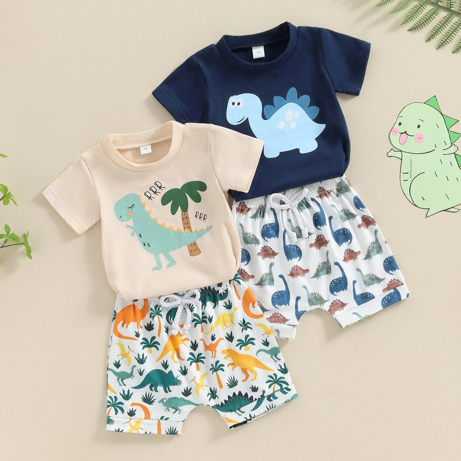 

Cute Toddler Boys Summer Outfits Dinosaur Print Short Sleeve T-Shirts Tops Elastic Waist Shorts 2Pcs Baby Boys Clothes Set