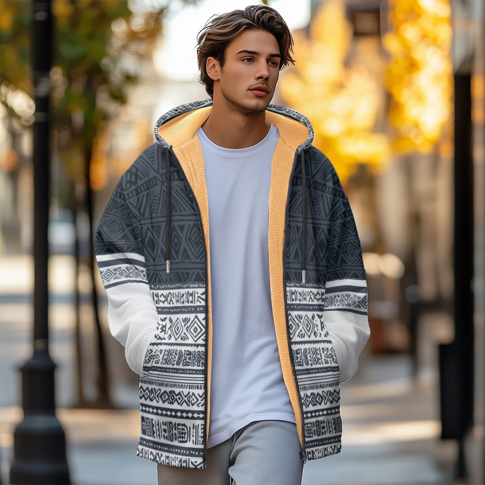 Man winter clothing, New in Down Coats, White pattern graphic design cotton-padded jacket clothing, feather print pocket zipper