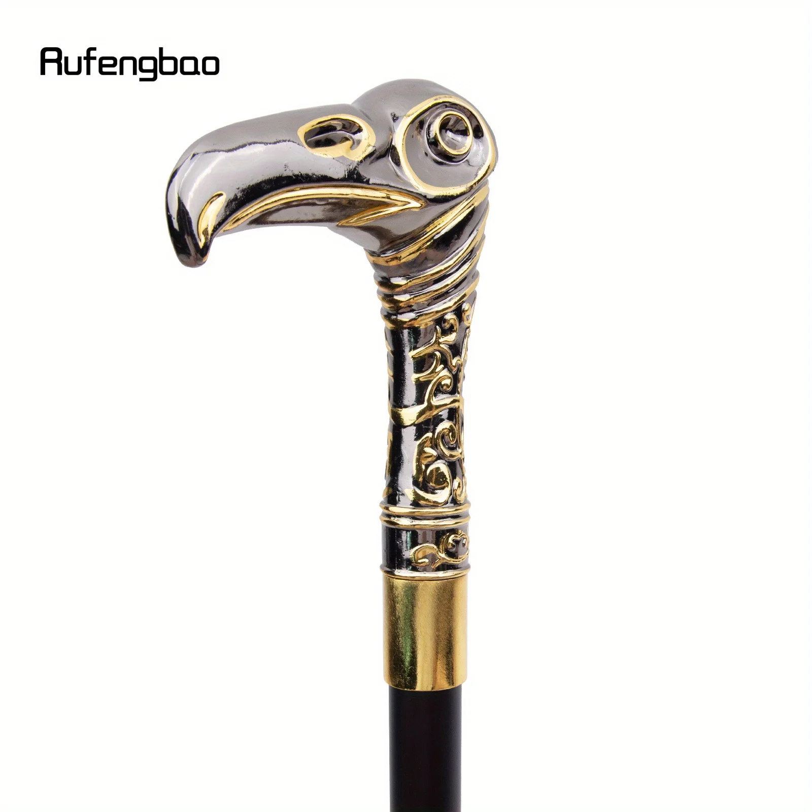 ไม้เท้าตกแต่งหรูหราหัวนกอินทรีสีดำทอง ไม้เท้าแฟชั่นสุดหรู ไม้เท้าคอสเพลย์ ไม้เท้าโลหะผสมสำหรับการแสดงบนเวที ความยาว 93 ซม.