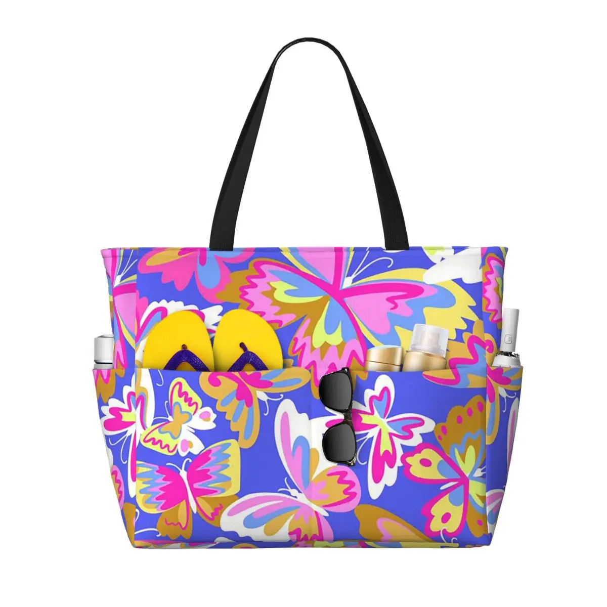 Colorful Butterfly Beach Tote Bag Sport Gym Yoga Duffle Large Tote Bag Women Travel Bag Fitness bag