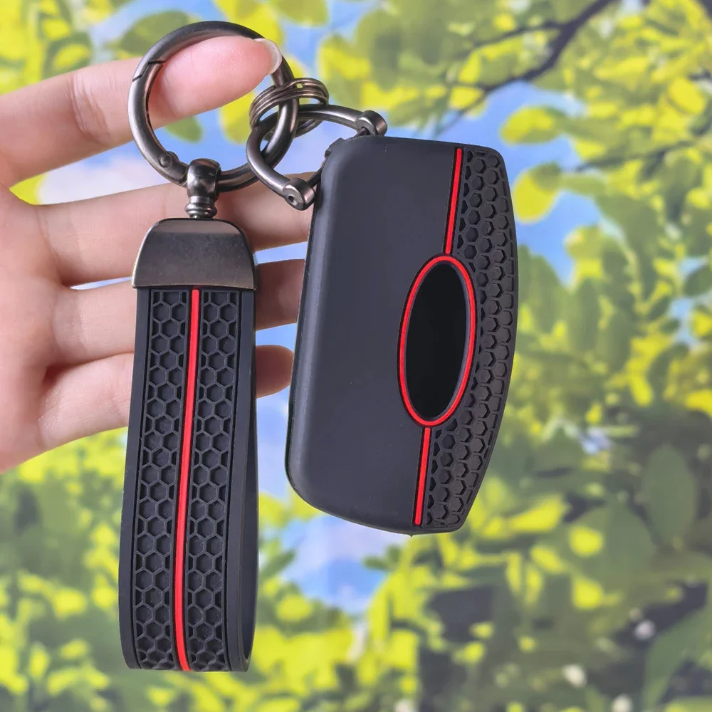 Stylish Red Striped Key Shell With Keychain For Ford Focus Mk2 C Max S-MAX EcoSport Fusion Fiesta Mk7 Cougar Mondeo Mustang Mach