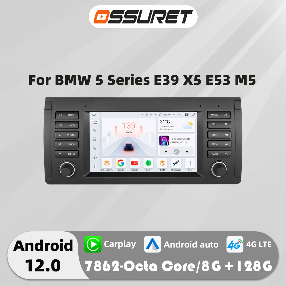 

7"2din Android 12 Autoradio for BMW 5 Series е39 X5 E53 M5 1996 1997-2007 multimedia player Auto 4G Carplay Car GPS Stereo radio