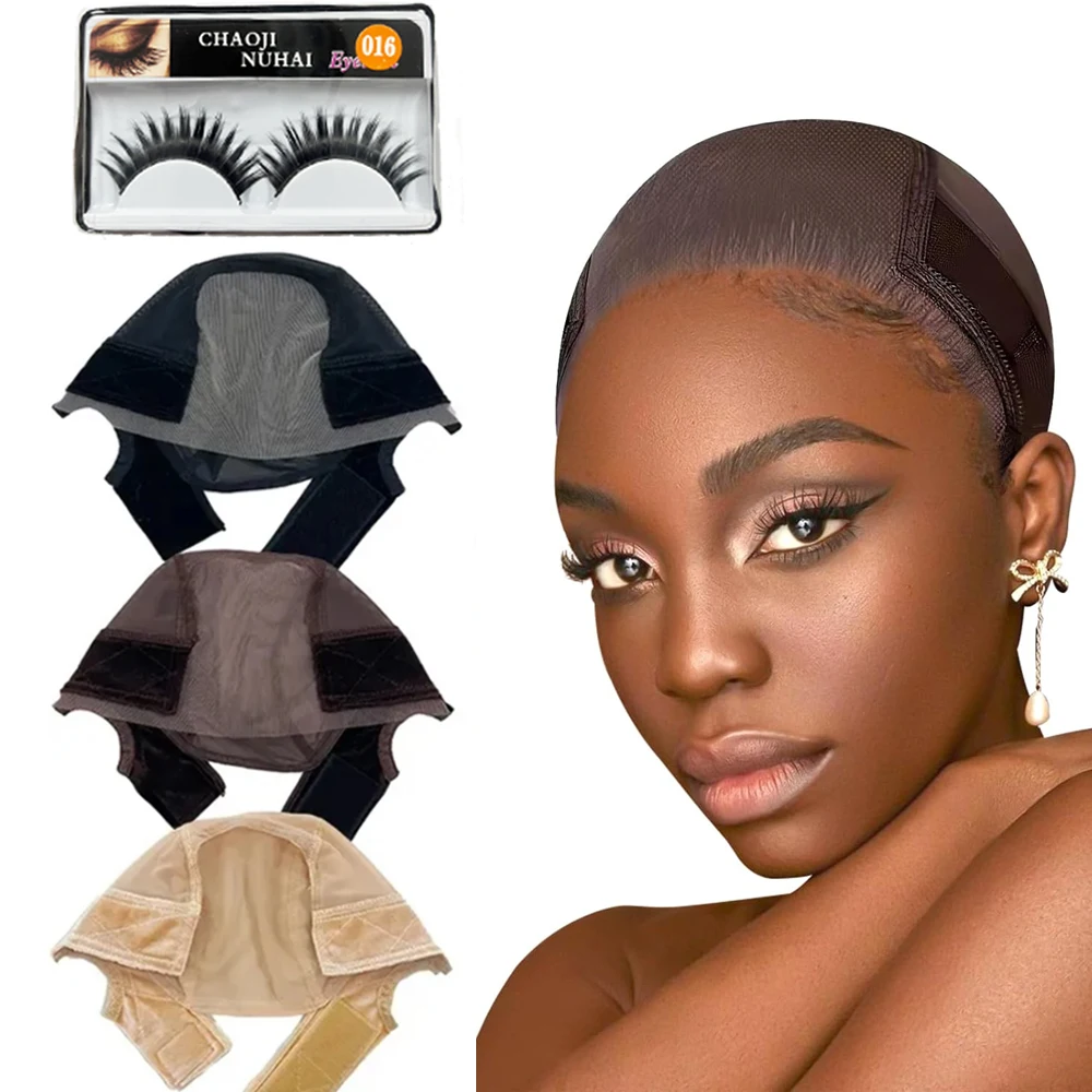 Women Non-Slip Wig Cap &False Eyelashes, HD Lace Front Wig Grip Cap with Adjustable Band | Breathable & Glueless