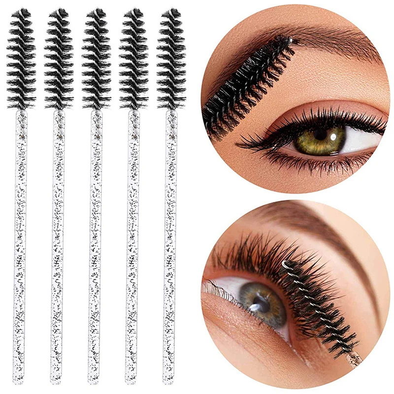 1/50pcs Shiny Disposable Eyelash Brush Applicator Wands Curler Mascara Eyebrow Makeup Tools Spoolers Comb Wands Spoolies Brushes