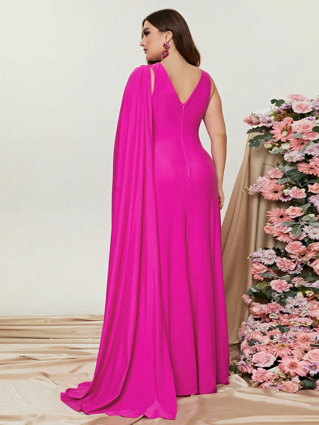 Plus Size Puff ärmel Rüschen Schlitz Party kleid