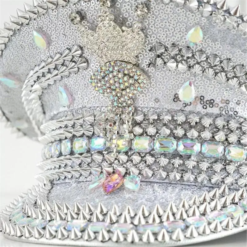 31BF Shimmering Rhinestones Decors Hat Sequined Captain Hat For Bachelorette Party