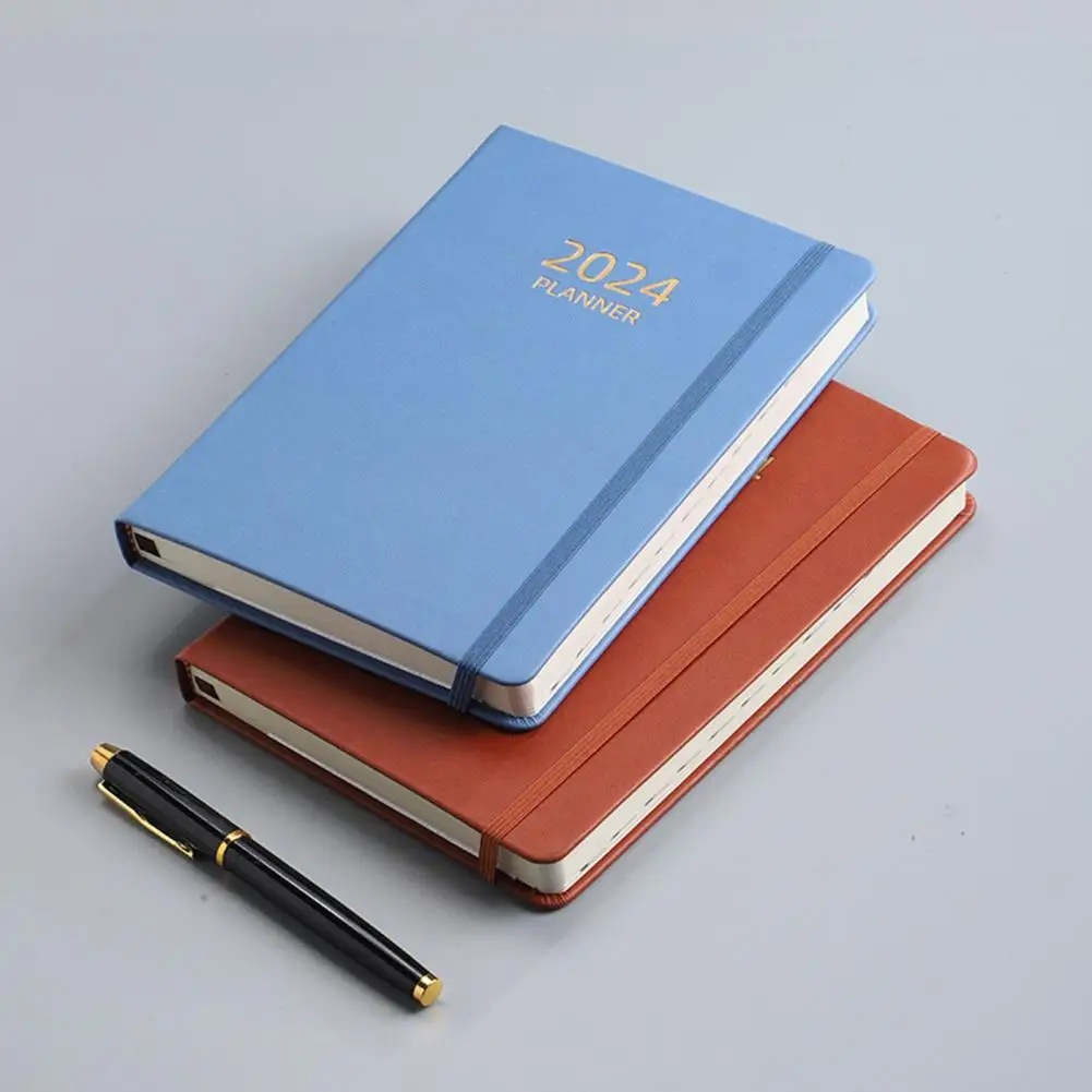 A5 2024 English Planner Ink-proof Paper Notebook 2024 A5 Elegant Faux Leather Hardcover Planner 360 Pages Ink-proof Paper