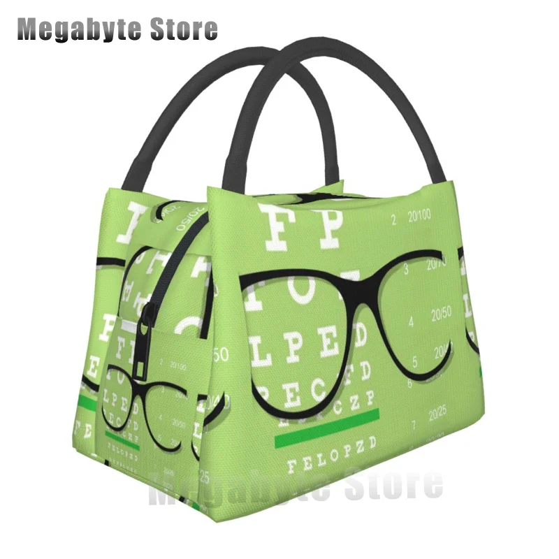 Black Snellen Chart Thermal Insulated Lunch Bags Women Vision Test Optical Optics Eye Test Medicine Glasses Lunch Tote Food Box