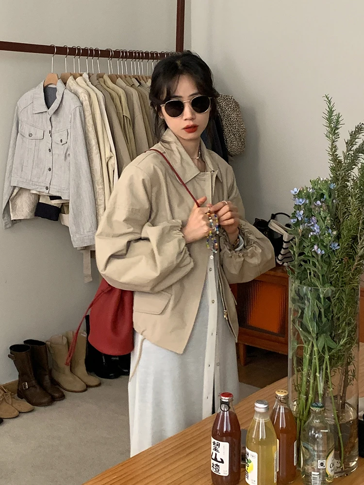 

Корейская женская свободная куртка-фонарик с коротким рукавом, осенняя коллекция 2024, новинка, для повседневной носки, стандартная длина рукава