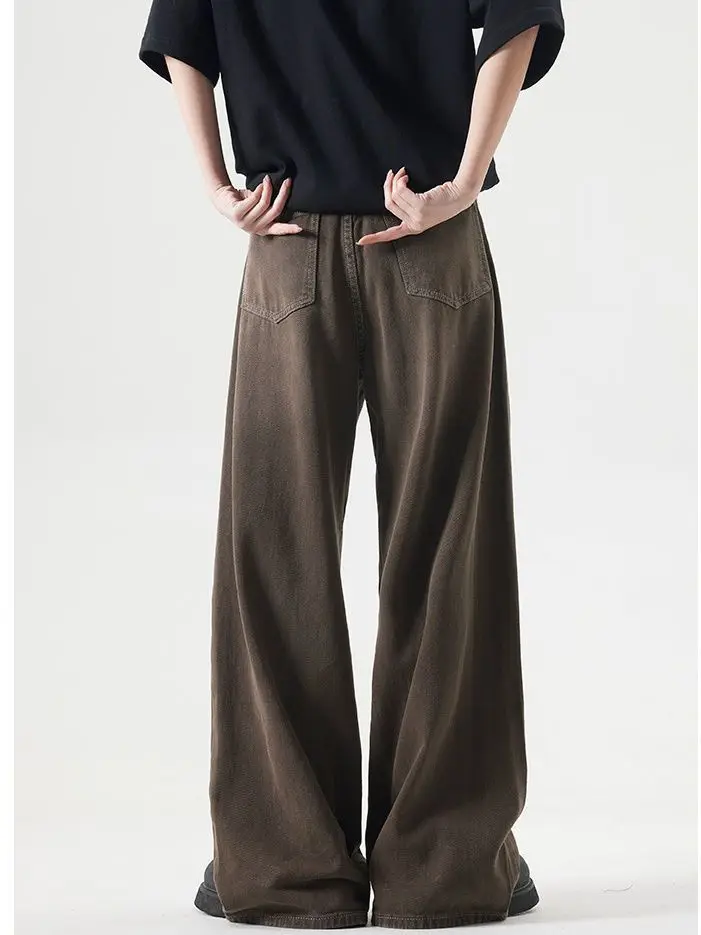 Spring drooping feeling full '2026 wash and dye brown jeans straight men's wide-leg pants