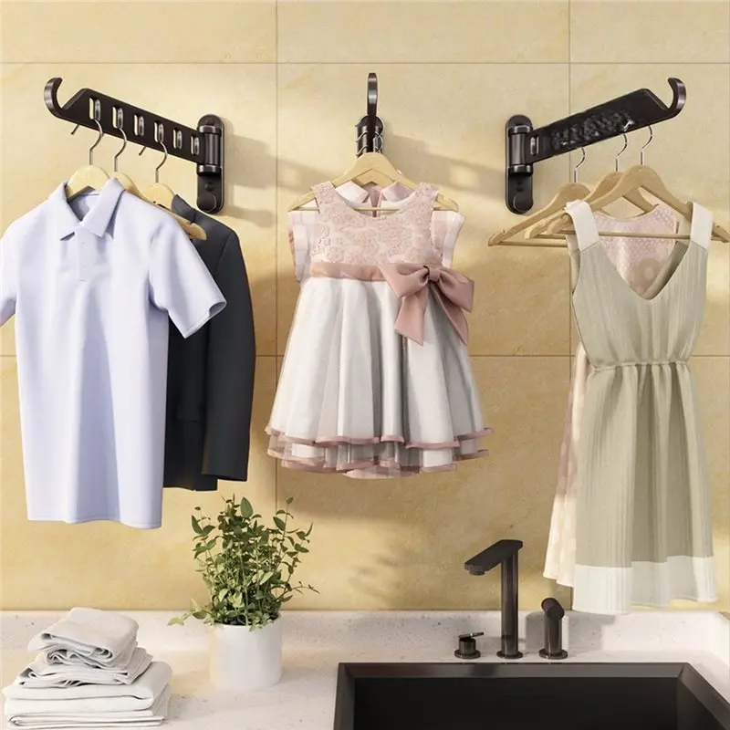 【ALLOWANCE】Retractable Wall Mounted Clothes Drying Rack 6-Hole Foldable Laundry Dryer With Clothes Hanger Swing Function
