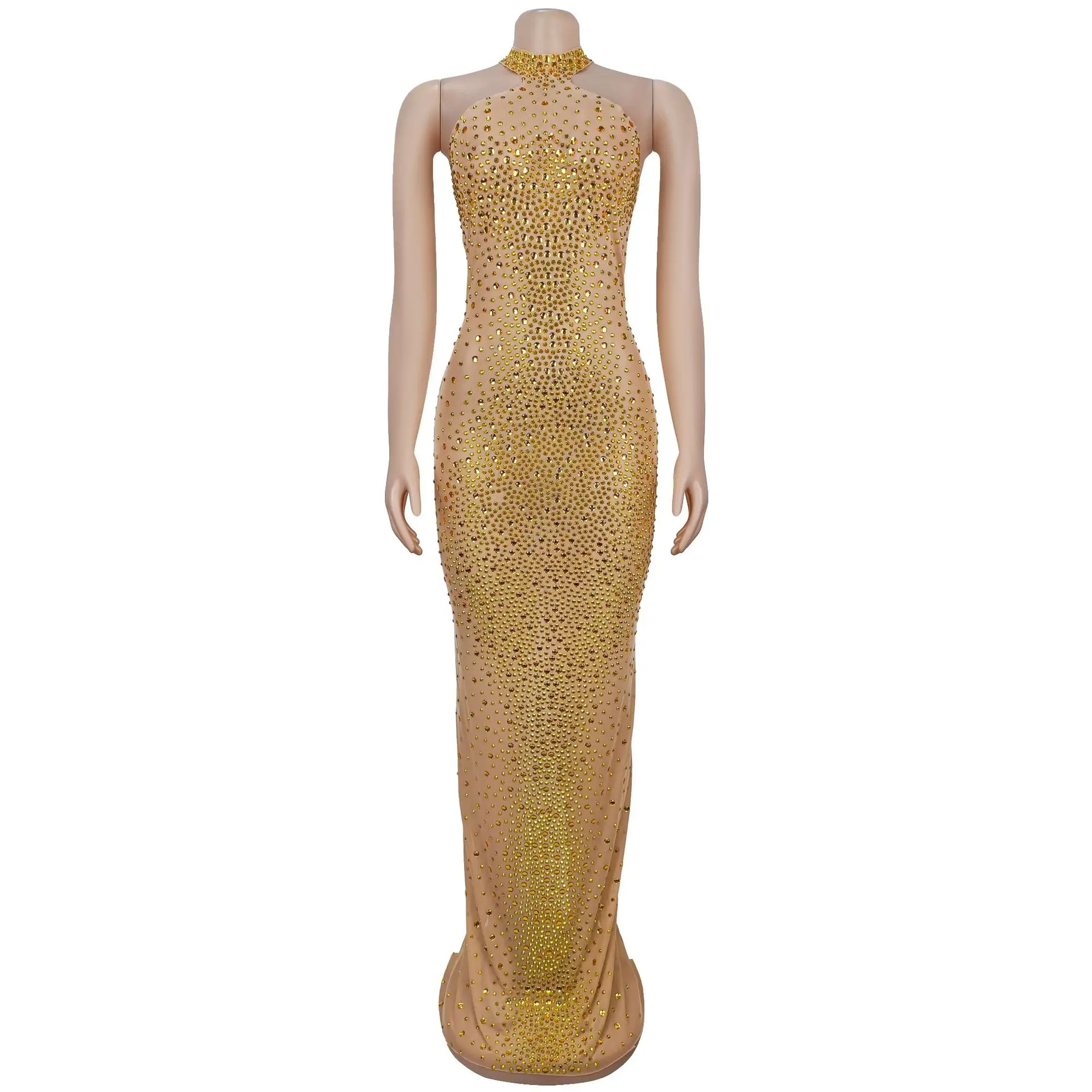 

Dashiki African Dresses for Women Summer Sexy African 2026 Mesh Sleeveless Polyester Gold Long Maxi Dress Africa Clothing