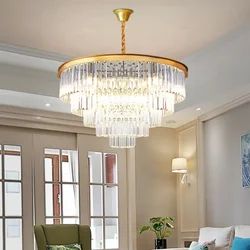 American Luxury Led Crystal Chandelier Modern Multilayer Gold Black Glass Crystal Hanging Lamp Indoor Decor Living Room Kitchen