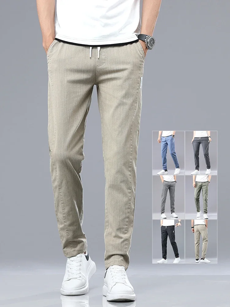 

Pop Brand Clothing Men's Casual Pants Spring Summer Thin Cotton Elastic Waist Design Jogging Trousers Solid Korean Men Sweatpant