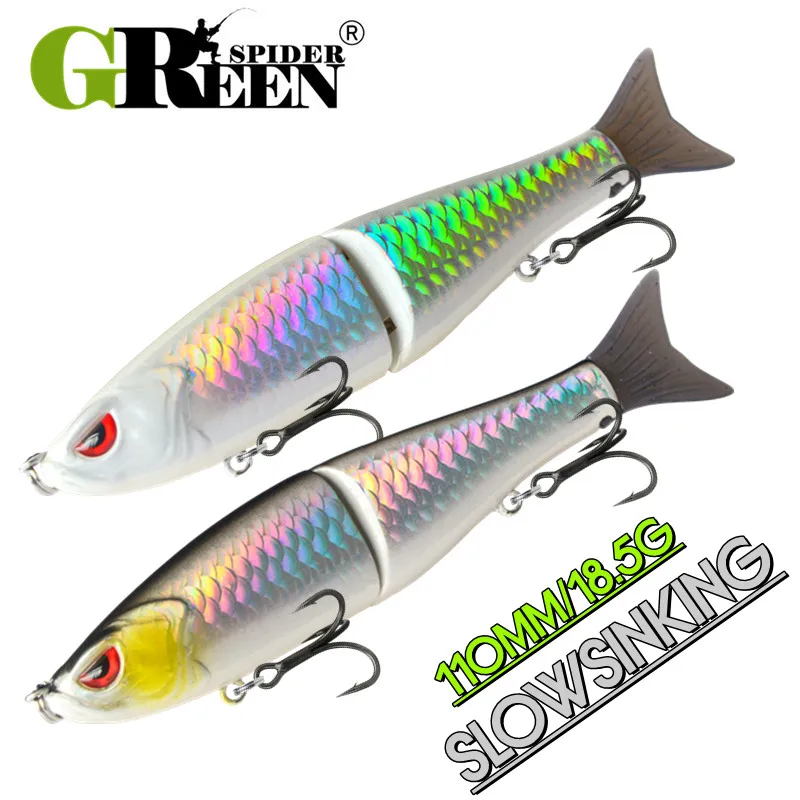 

GREENSPIDER шарнирные воблеры для ловли щуки, шарнирная приманка для плавания, 2 сегмента, жесткая искусственная приманка, медленноударная 110 мм, 18,5 г