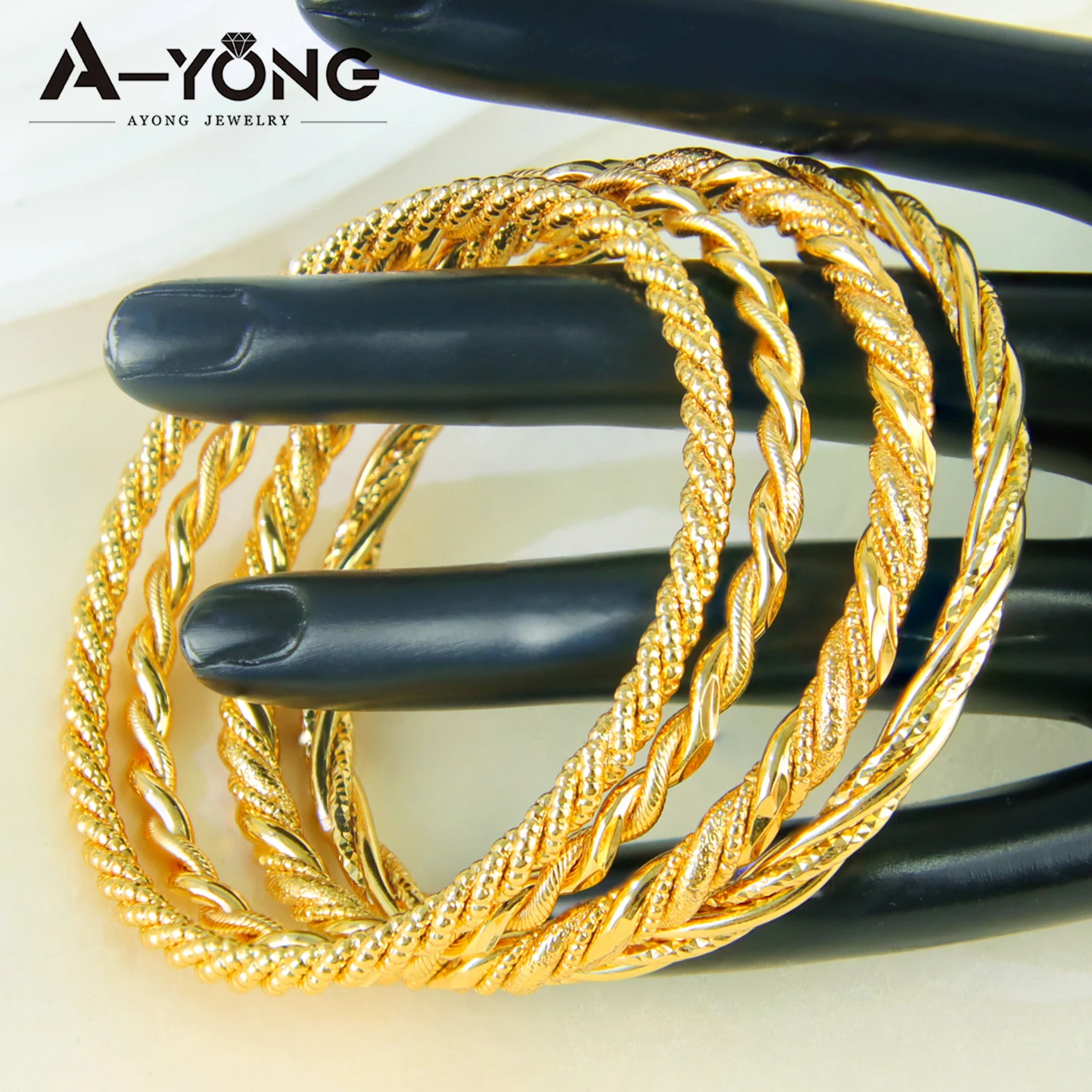 Dubai Einfaches Gedrehtes Armband 21k Vergoldet Arabischer Brautschmuck Manschetten-Armreif Habesha Muslimische Frauen Vintage Party-Schmuck – Detail 1