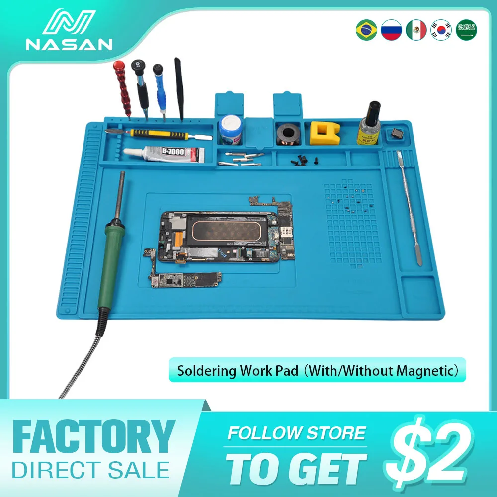 NASAN 450mm*300 mm Heat Insulation Pad Heat-resistant BGA Soldering Station Work Pad Desk Mat Platform Repair Tool with Magnetic