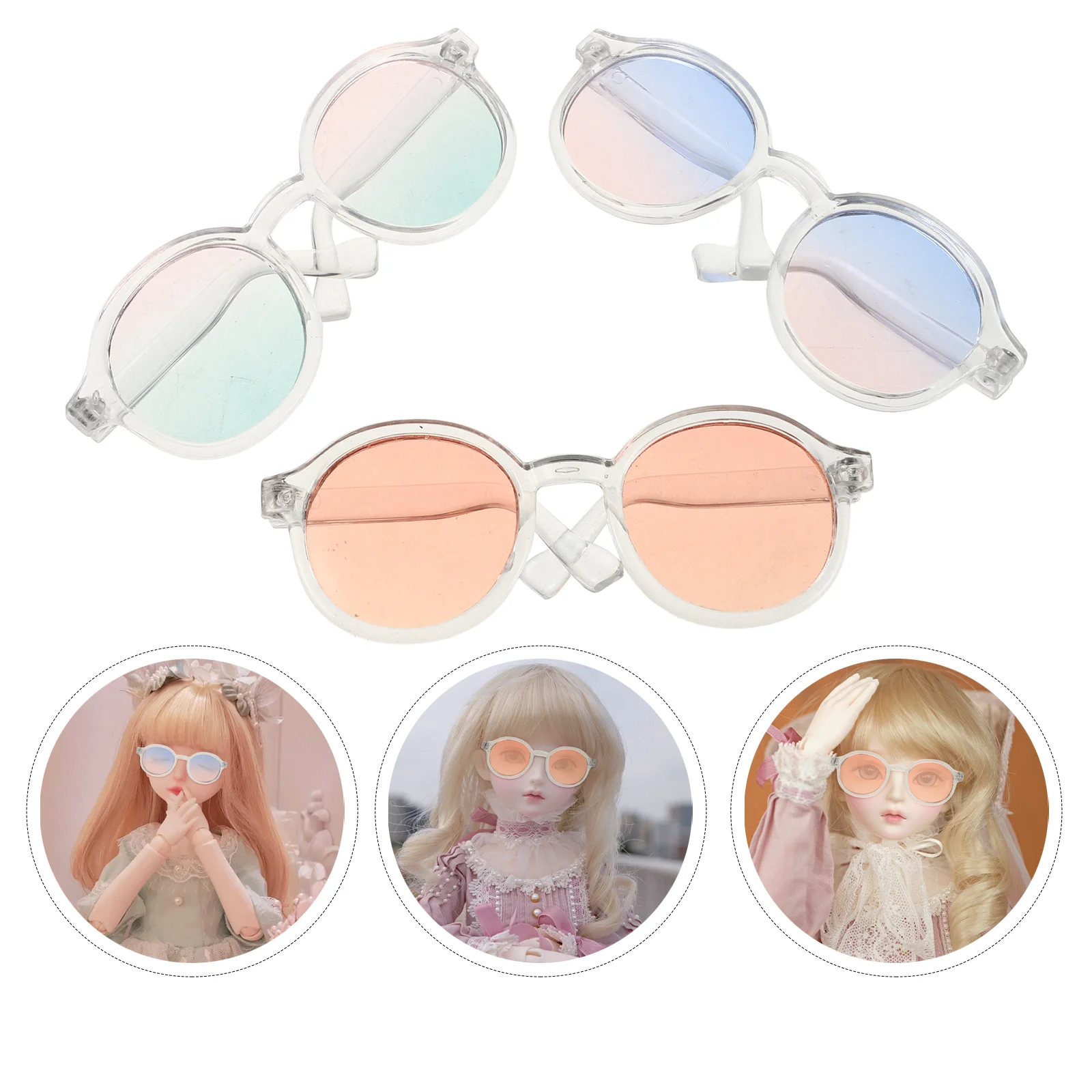 3 Pcs Glasses Eyewear Accessories Mini Dollhouse Plastic Dolls Costume Craft DIY Dress up Round Kids Toys