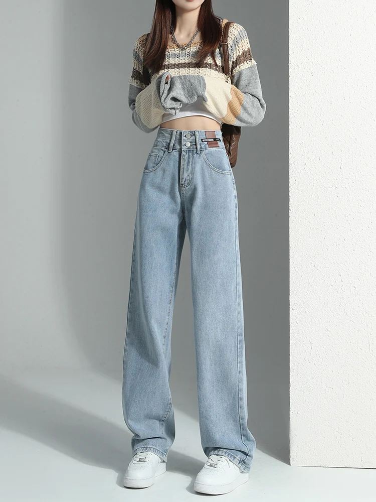 

Light Wa High Waist Wide Leg Jeans Women's Spring Autumn Loose Slim Straight Large Size Design Sensation Drapey Pants