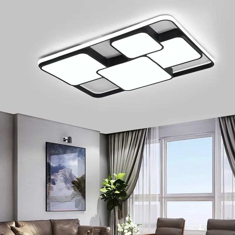 Rectangle modern led ceiling lights for living room bedroom study room white or black 95-265V square ceiling lamp with RC