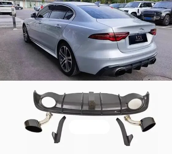 

For Jaguar XE 2020 2021 2022 2023 Real Carbon Fiber Rear Bumper Trunk Diffuser Lip Spoiler Cover With Exhaust Tips RS BodyKit