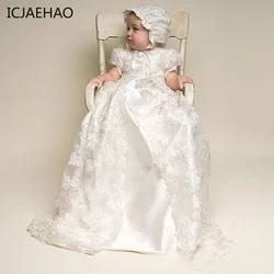 ICJAEHAO 2024 Infant Toddler Clothes 1st Year Birthday Party Wedding Vintage Embroidery Baby Girl Baptism Dress Christening Gown