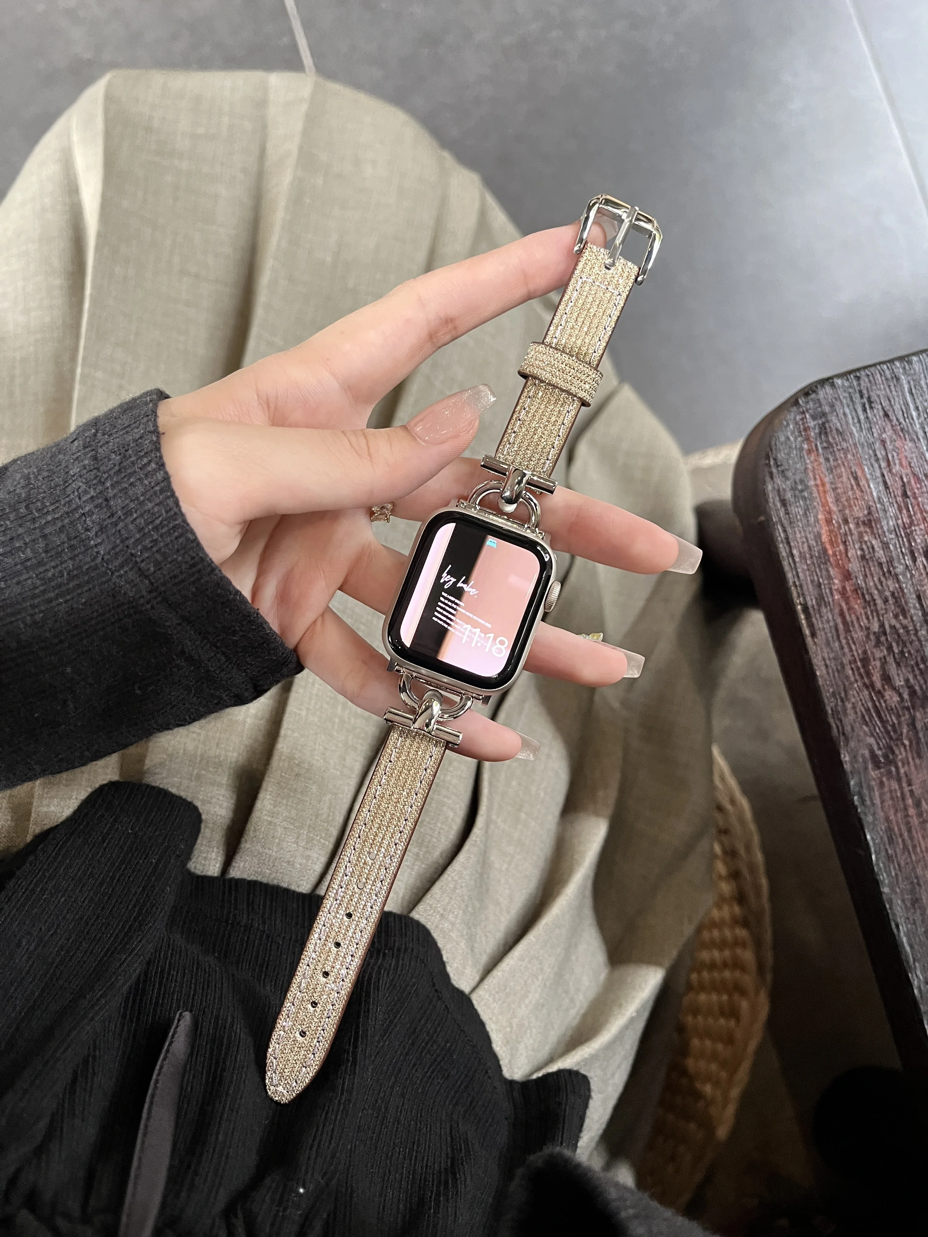 Cloth Leather loop for Apple Watch Band For Women Correa for iwatch strap 40mm 41mm 42mm 45mm