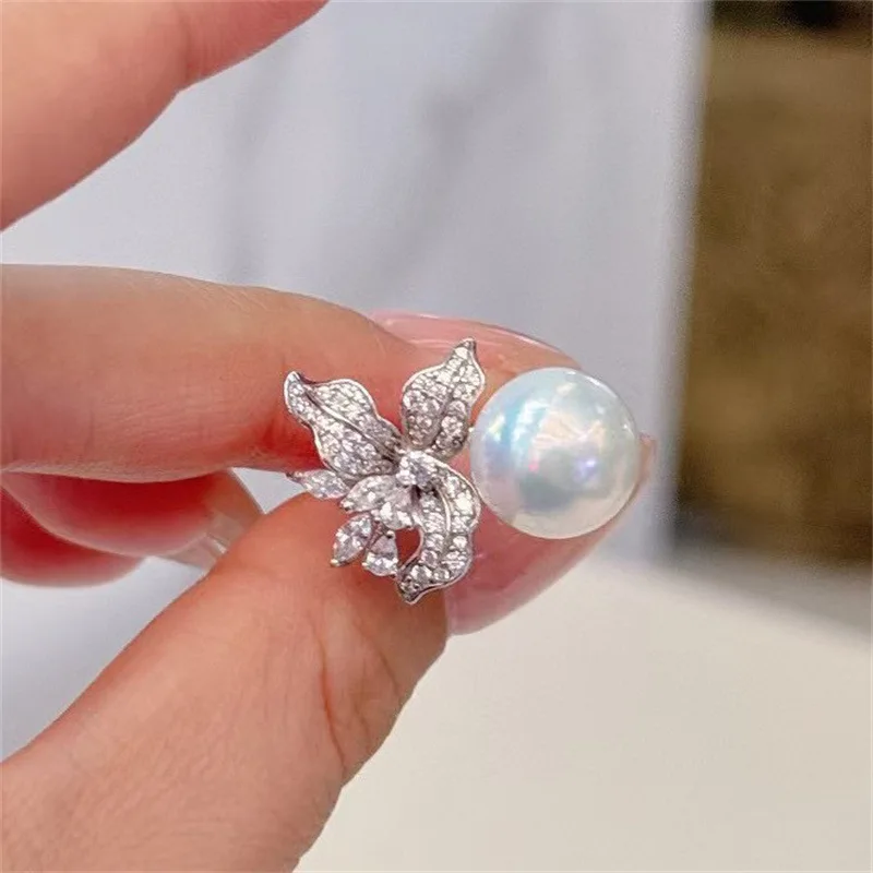 

S925 Silver Natural Edison Pearl Ring, Vintage Imperial Floral Design 11-12mm Pearl, Luxury Royal Style Jewelry
