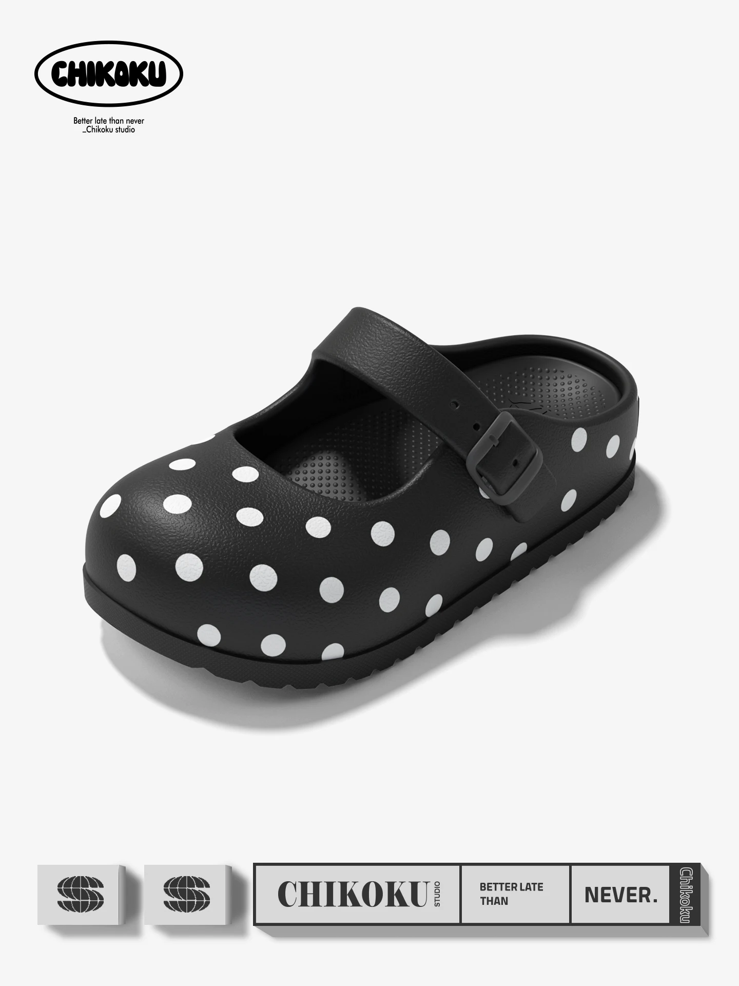 Chikoku Sweet Heart Polka Dot Mary Jane Women's Shoes Summer Arch Support Fashion Thick Bottom Anti-Slip Outdoor Wear Head Co...