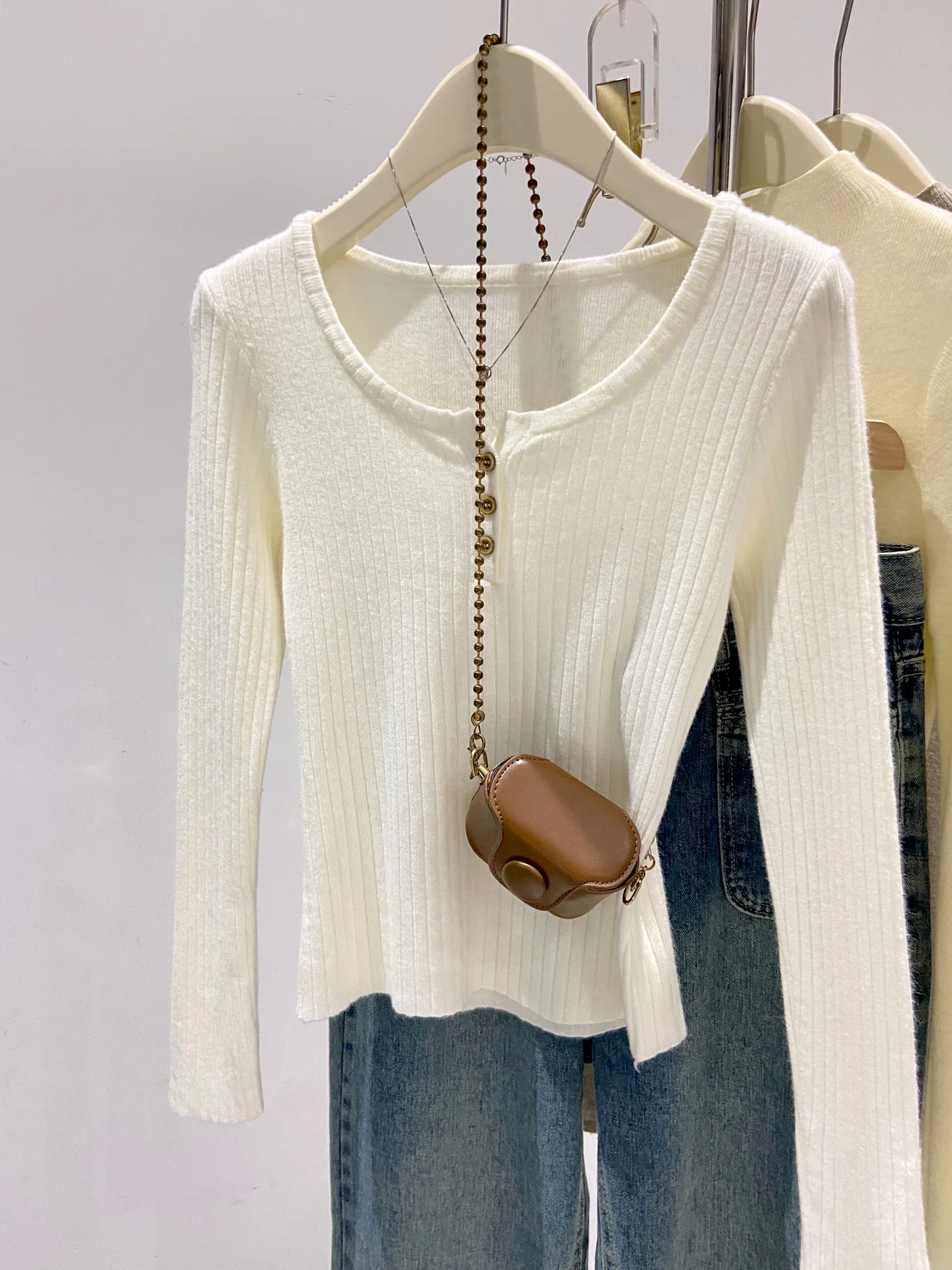 

Slim Fit Knitted Long Sve Square Ne Base irt Inner Wear Sli Commute Sle Pure Color Autumn Season Women's Sweater