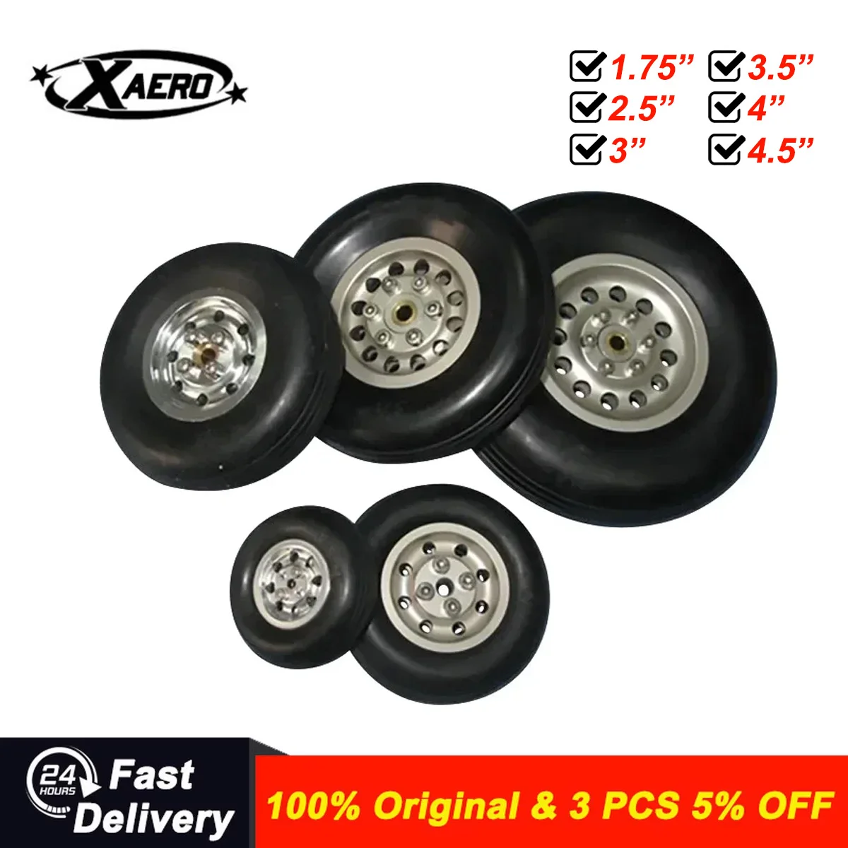 

XAERO Aluminum Hub Rubber Wheel for RC Airplane Landing Gear Durable Shock Absorbing Replacement Tire