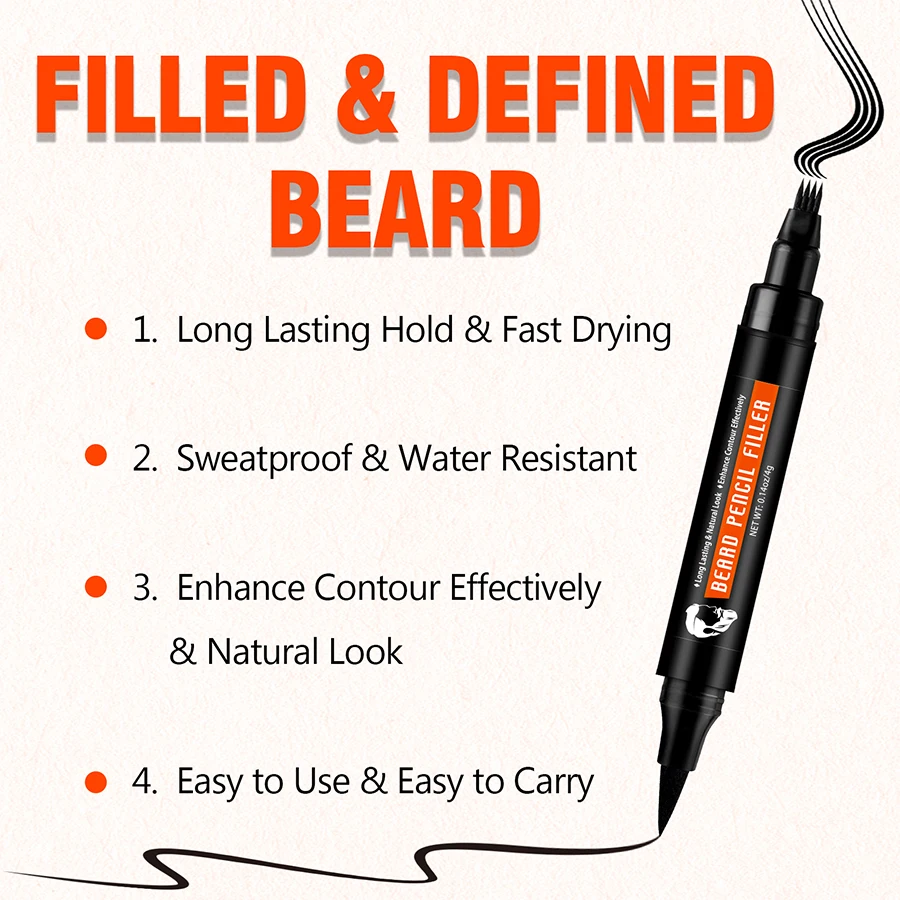 GOIPLE Men Professional Beard Pencil Filler Color Dye Pen Enhancer Brush Black Double-ended Beard Pen & Shaping Brush for Beard
