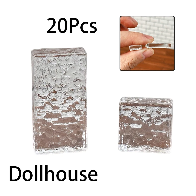 20Pcs Dollhouse Mini Crystal Clear Bricks Water Ripple Crystal Glass Bricks Model Dollhouse Micro Scene Construction Props