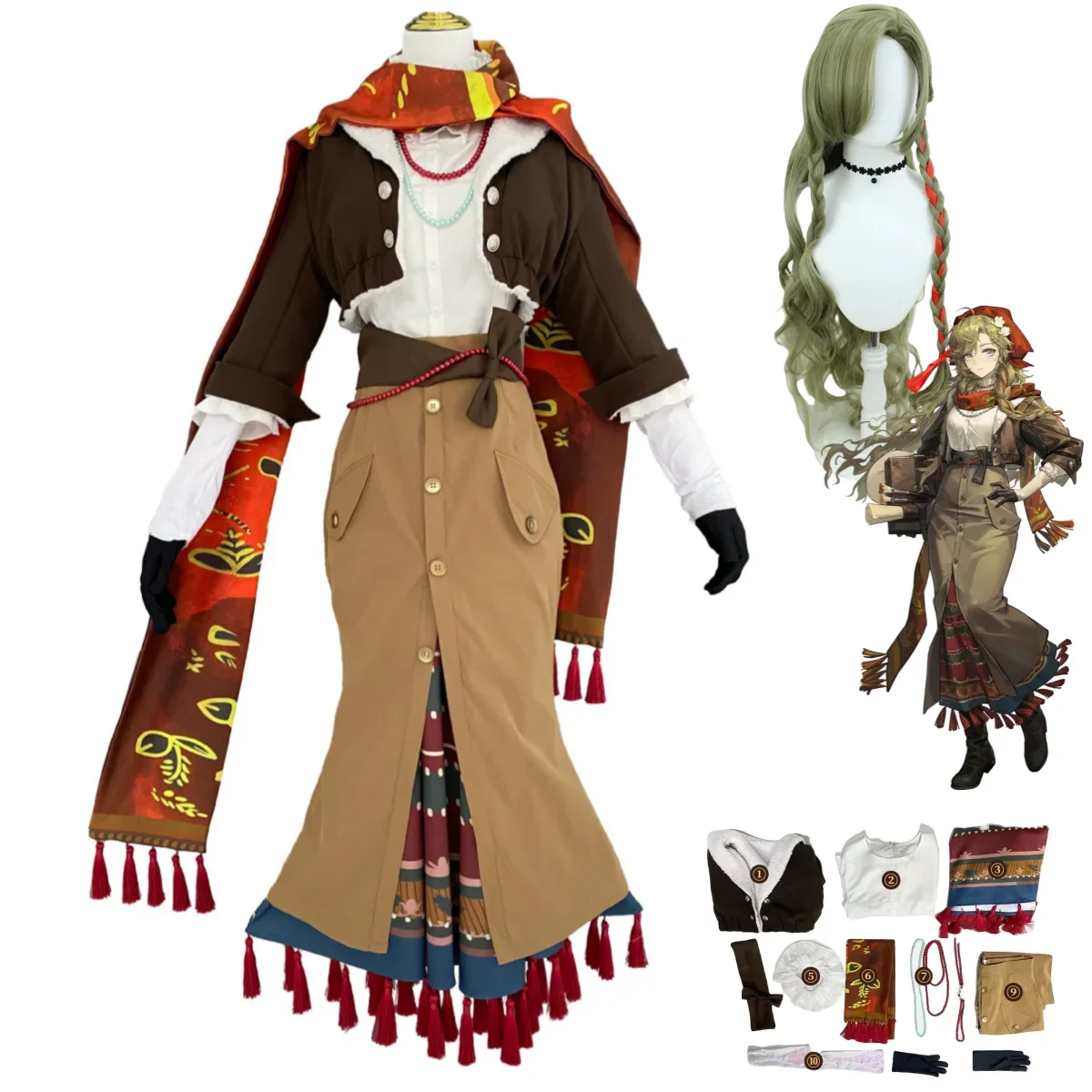Disfraz de Cosplay de Anime Game Reverse:1999 Vila, Conjunto Completo de Uniforme con Falda y Abrigo Marrón Retro, Peluca, Traje Casual Sexy para Mujer Adulta