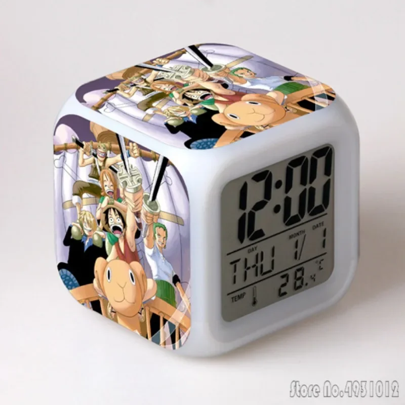 Anime peripheral One Piece Alarm Clock Creative Student 8x8x8cm LED Cube with Colorful Light Display Time Week Month