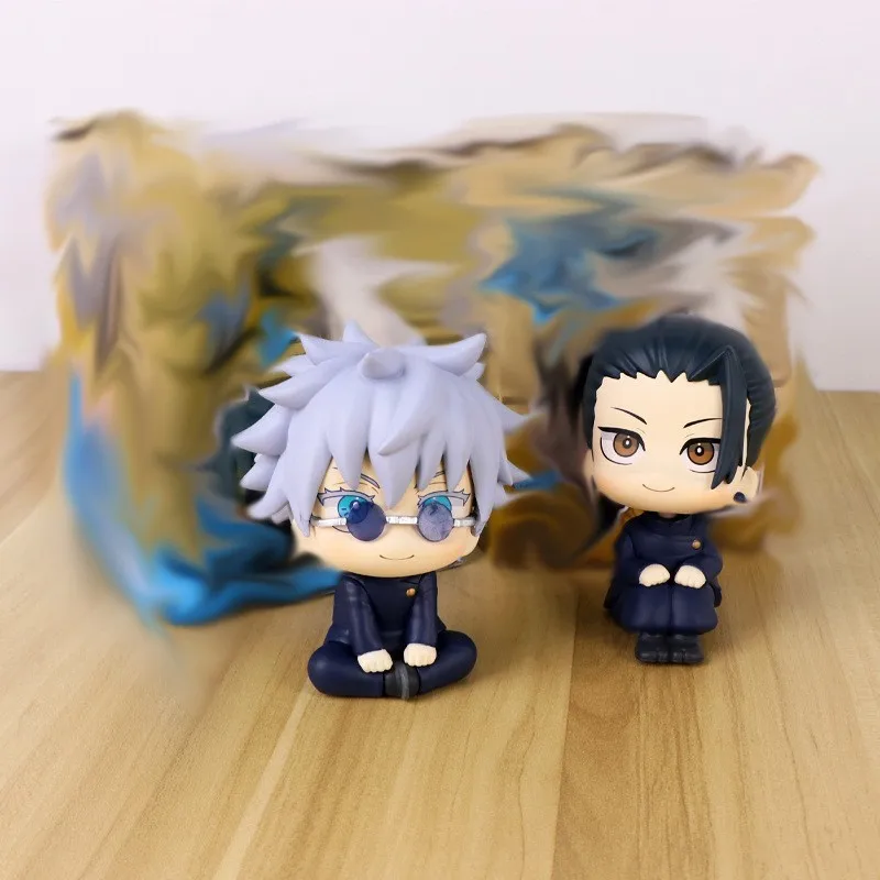 หุ่นฟิกเกอร์อนิเมะน่ารัก Jujutsu Kaisen Satoru gojo เวอร์ชั่น Q ตุ๊กตารุ่น10ซม. PVC ของเล่นเครื่องประดับโต๊ะของขวัญ