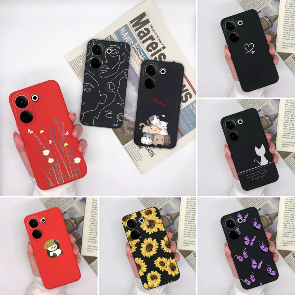 For Tecno Camon 20 Premier Phone Cases Love Heart Matte Silicone Shockproof Black Cover For Tecno Camon20 20Premier Shell Capa