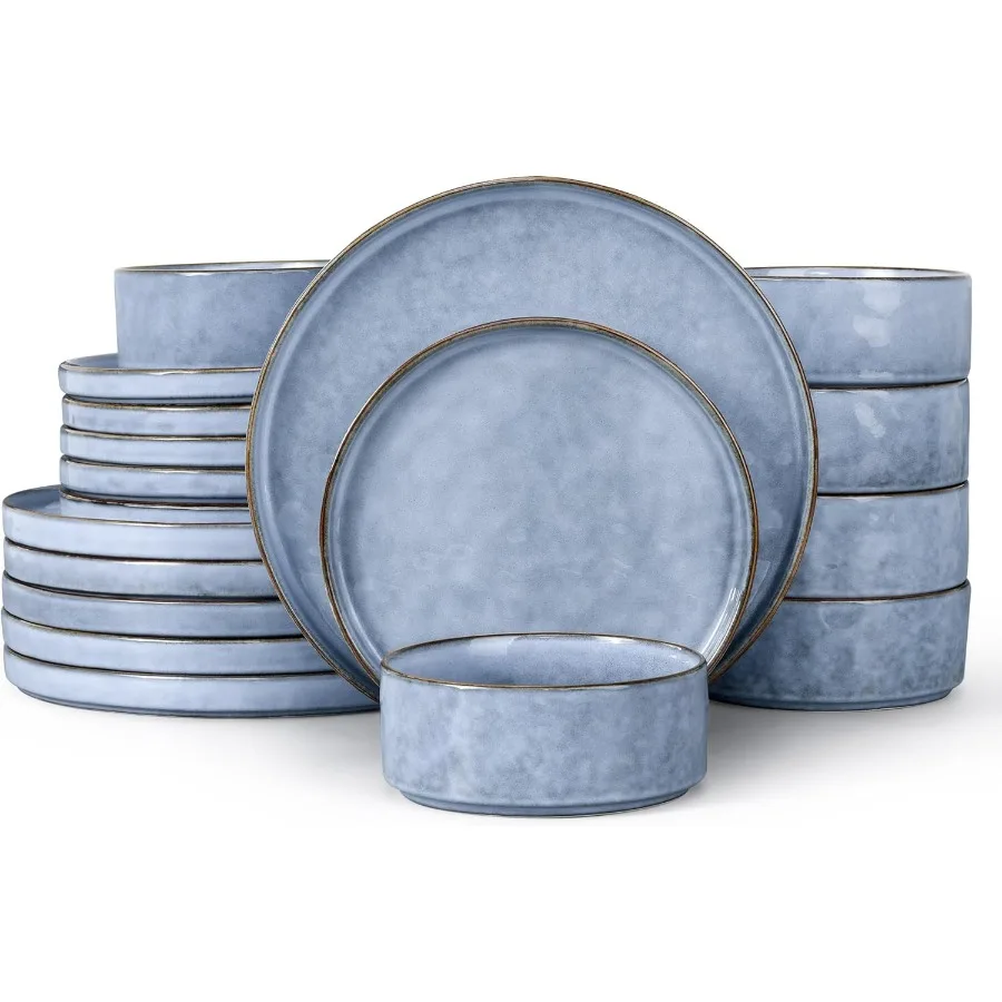 

Набор посуды из 18 предметов на 6 персон: тарелки и миски из керамики для десертов, салатов, пасты. Можно использовать в микроволновой печи и посудомоечной машине. Серия Serenity.