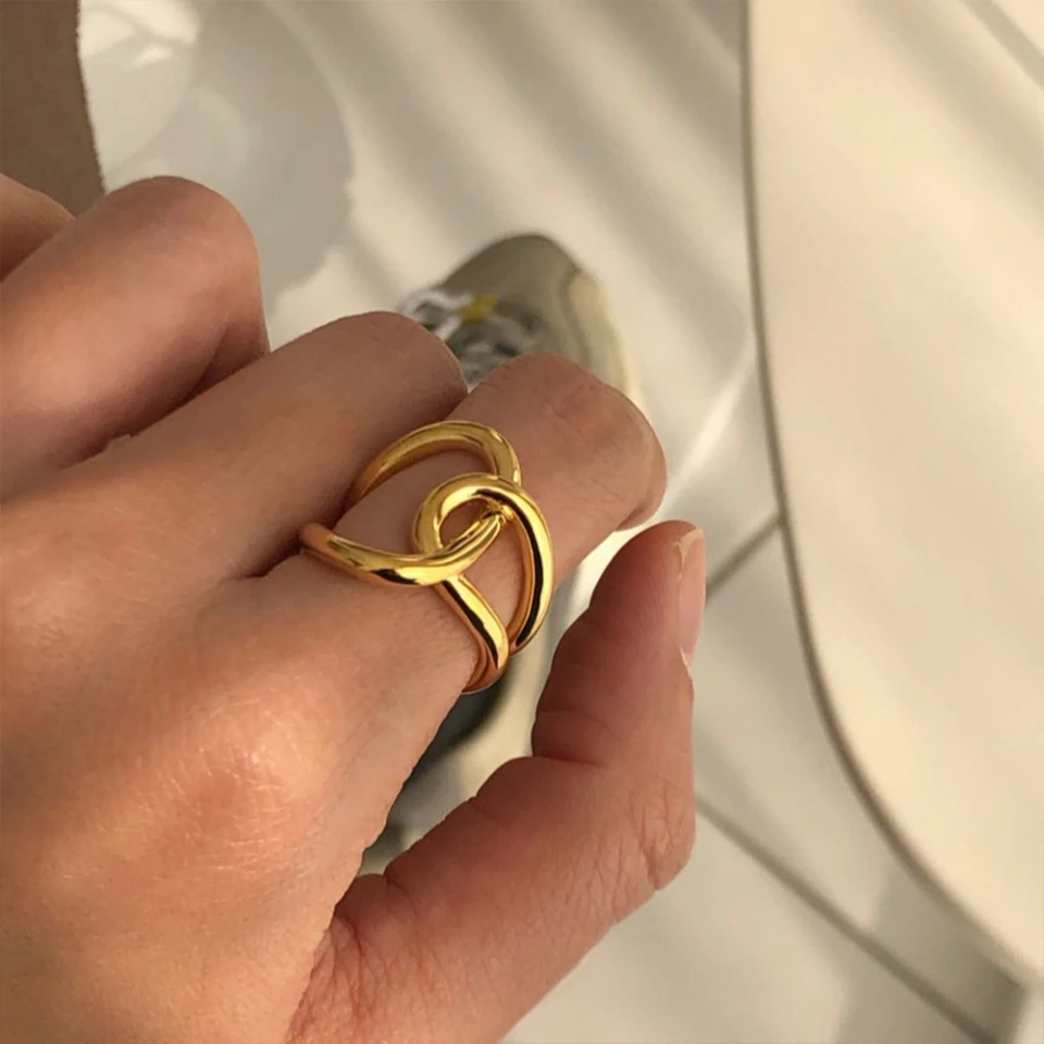 St-Delan Neuer Kreativer Knotenring Einfacher Metallring für Damen Edelstahl Vergoldeter Offener Ring Modeschmuck Accessoires – Detail 2
