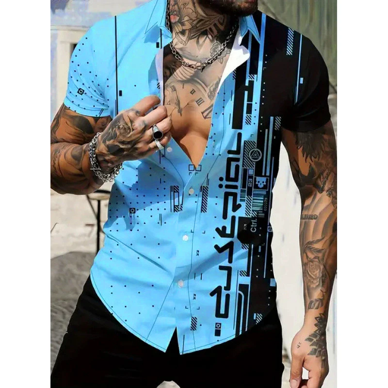 

Men's Fashion Shirts Summer Short Sleeve 3d Printed Street Trend Male Blouse 4XL Plus Size Casual Shirt