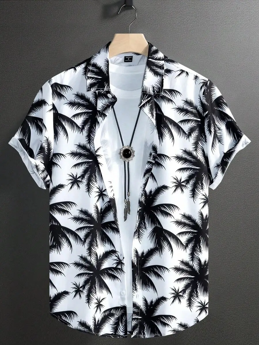

Men Tropical Palm Tree Print Short Sleeve Casual Hawaiian Shirt For Summer