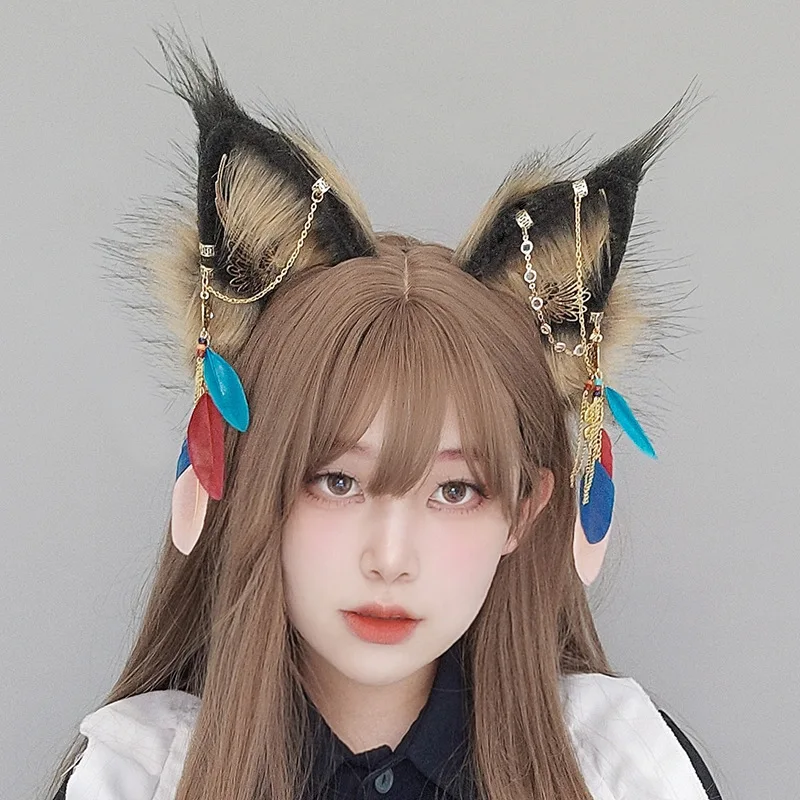 Kawaii gryf uszy nakrycie głowy akcesoria Cosplay śliczny gryf lisi uszy opaska na głowę JK Girl Halloween Cosplay gotycki obręcz do włosów