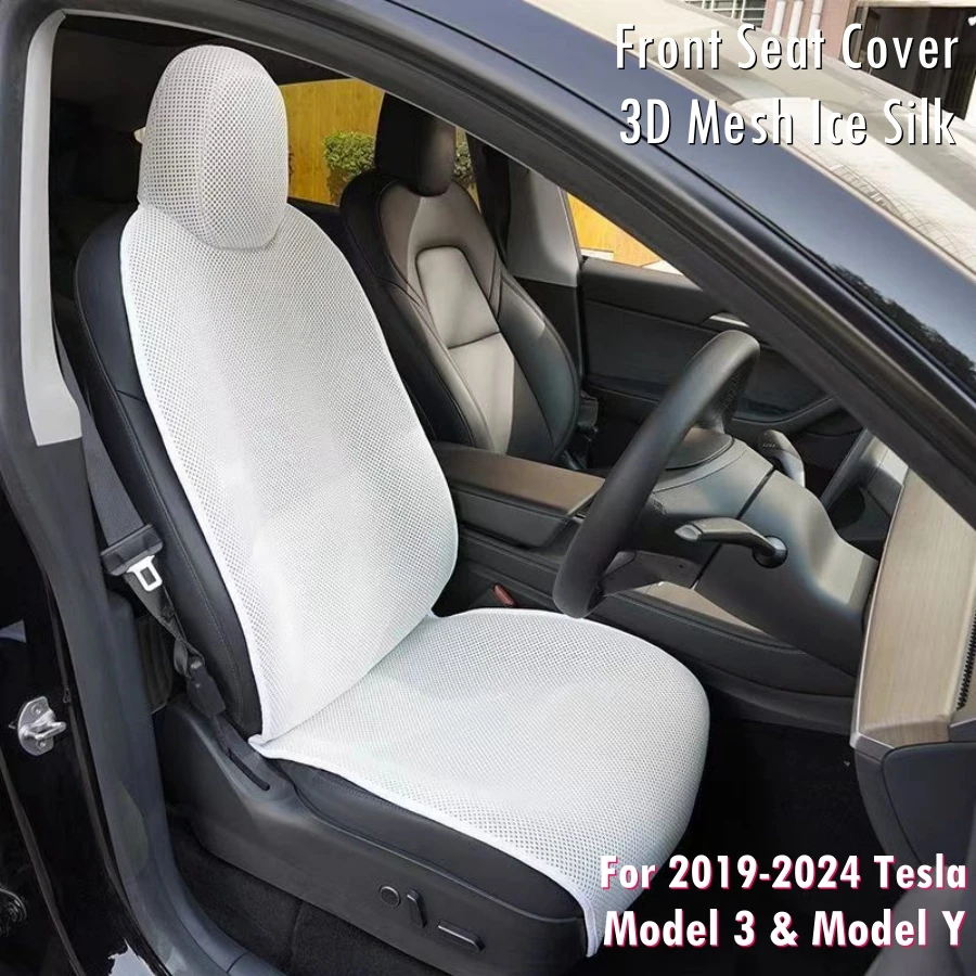 Breathable Summer Front Seat Cover For Tesla Model Y & Model 3 2019-2024 3D Mesh Ice Silk Sweat Absorbent Essential Protector