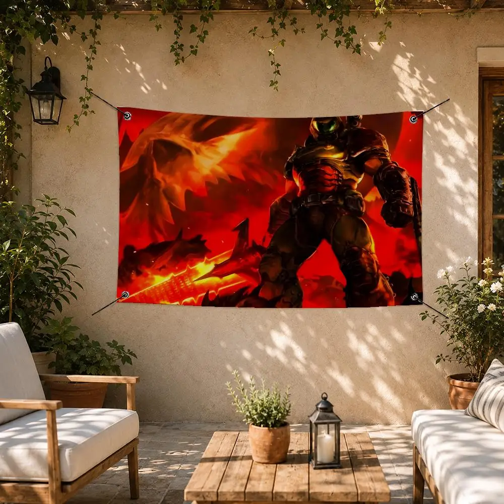 Video Game Doom Dark Ages Flags Room Bedroom Home Outdoor Wall Hanging Concert Printed Background Decoration Art Banne
